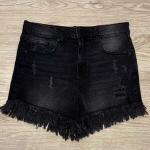 High waisted Black Frayed Denim Shorts